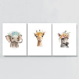 Nursery Elephant Giraffe Zebra 4 Wall Art