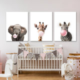 Nursery Elephant Giraffe Zebra 5 Wall Art