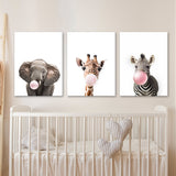 Nursery Elephant Giraffe Zebra 5 Wall Art