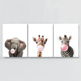 Nursery Elephant Giraffe Zebra 5 Wall Art